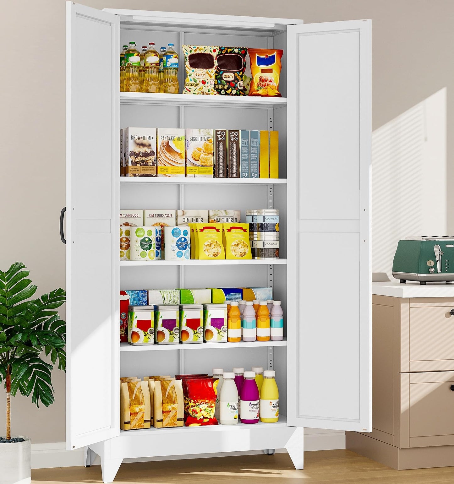 SISESOL 75" Tall Farmhouse Pantry Cabinet with 2 Doors & 5 Shelves
