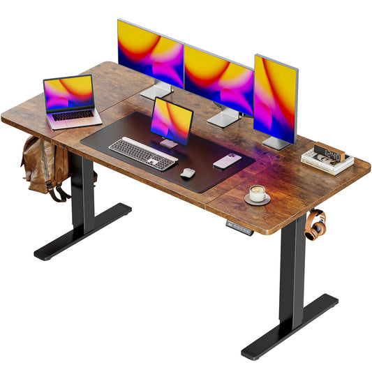 Huuger 55x28 Electric Height Adjustable Standing Desk, Rustic Brown