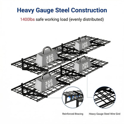FLEXIMOUNTS 2-Pack Wall Mounted Garage Shelves 2x6ft – 1400 lbs