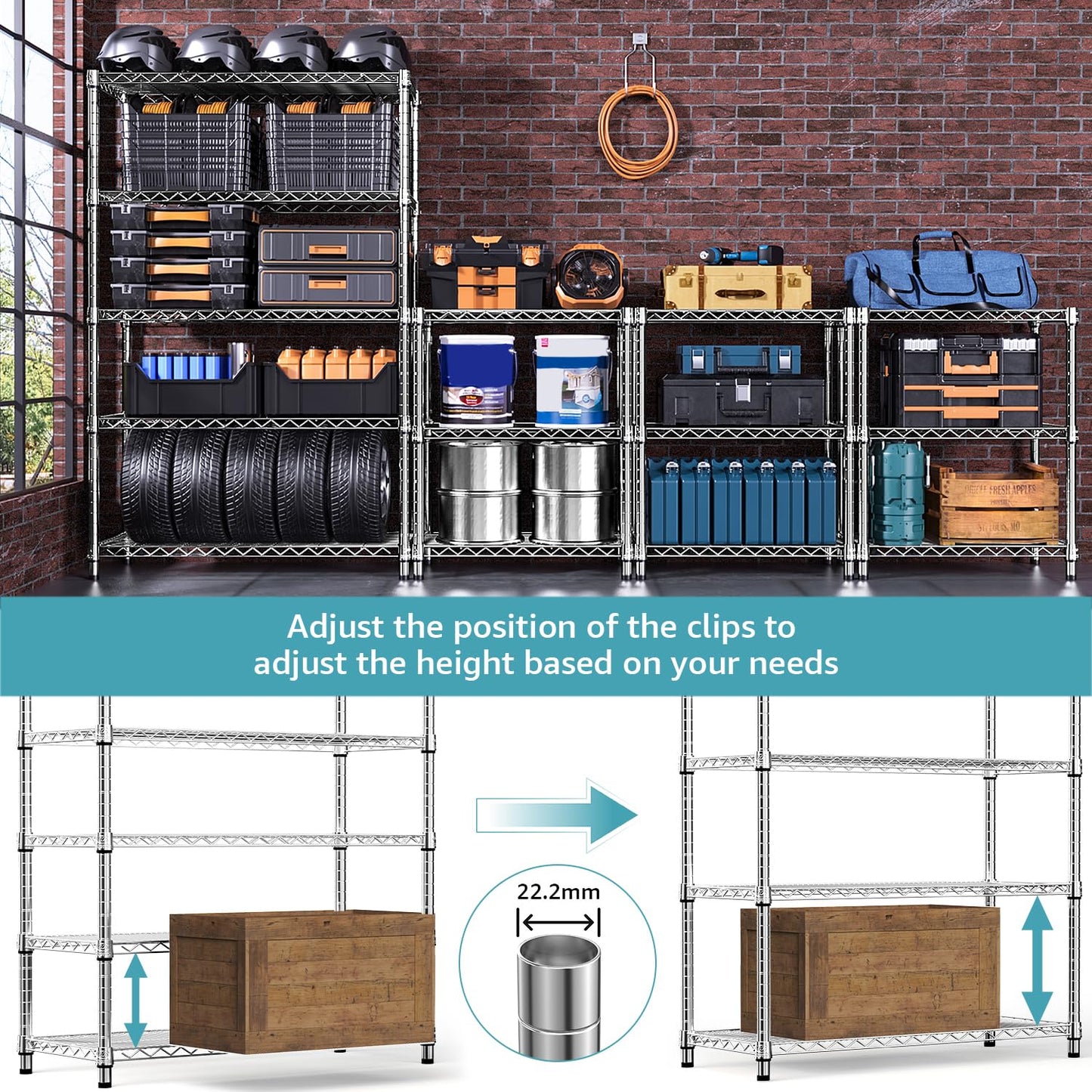 M MZG 5-Tier Steel Wire Shelving Unit, 1750 LBS, 47x72 Inch