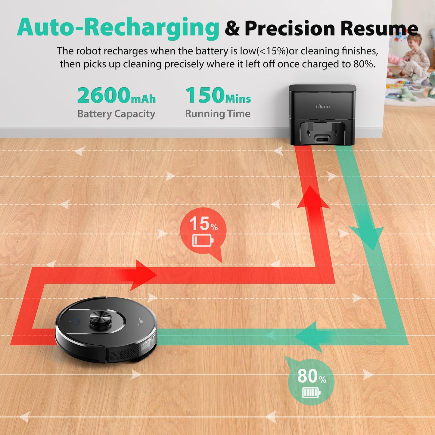 Tikom Robot Vacuum & Mop with Self-Emptying Base, 6000Pa Suction