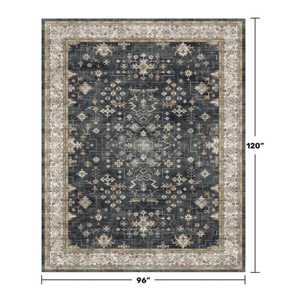 8x10 Black Farmhouse Washable Area Rug – Non-Slip, Stain Resistant