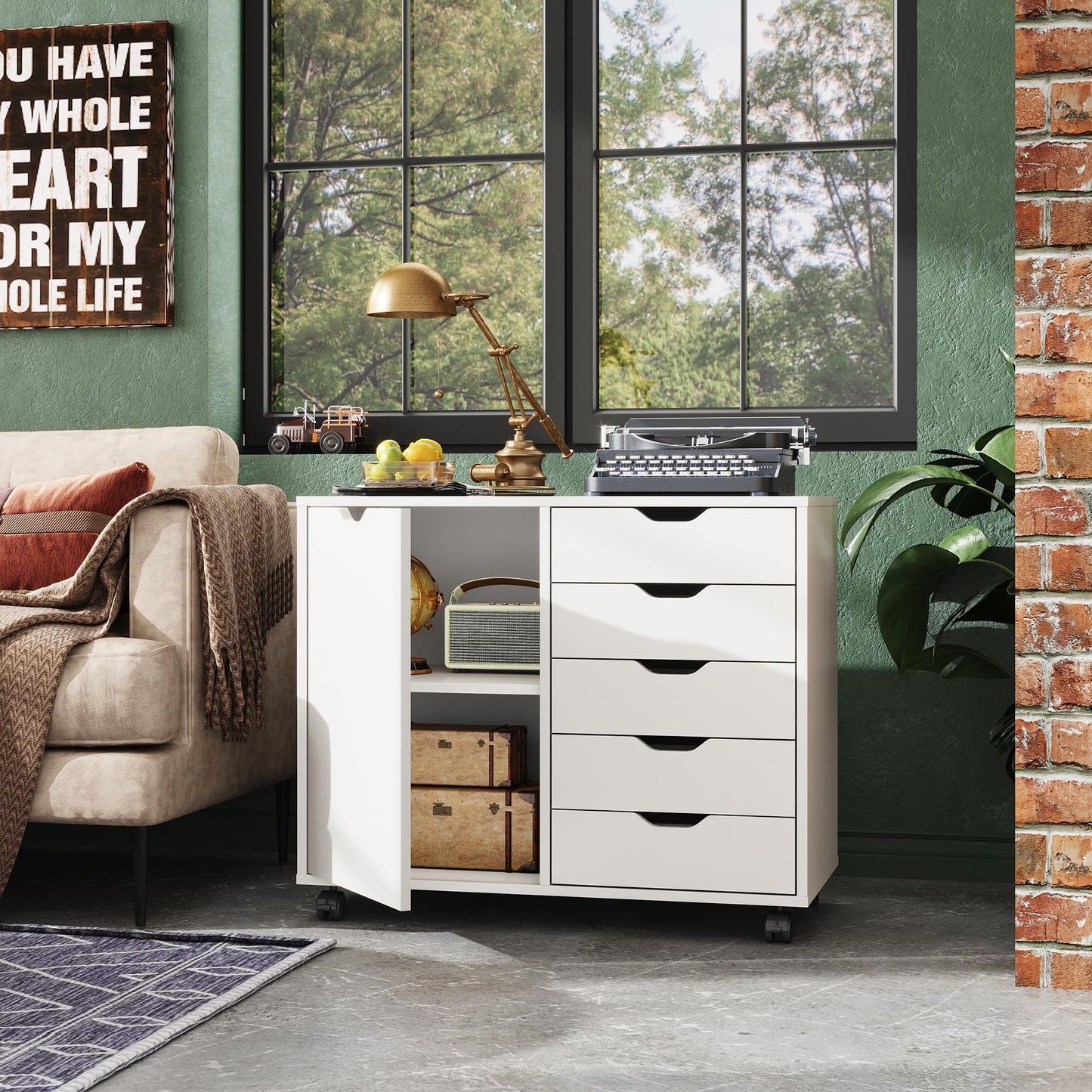 DEVAISE 5-Drawer Wood Storage Cabinet for Home & Office – White