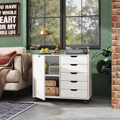 DEVAISE 5-Drawer Wood Storage Cabinet for Home & Office – White