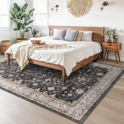 8x10 Black Farmhouse Washable Area Rug – Non-Slip, Stain Resistant